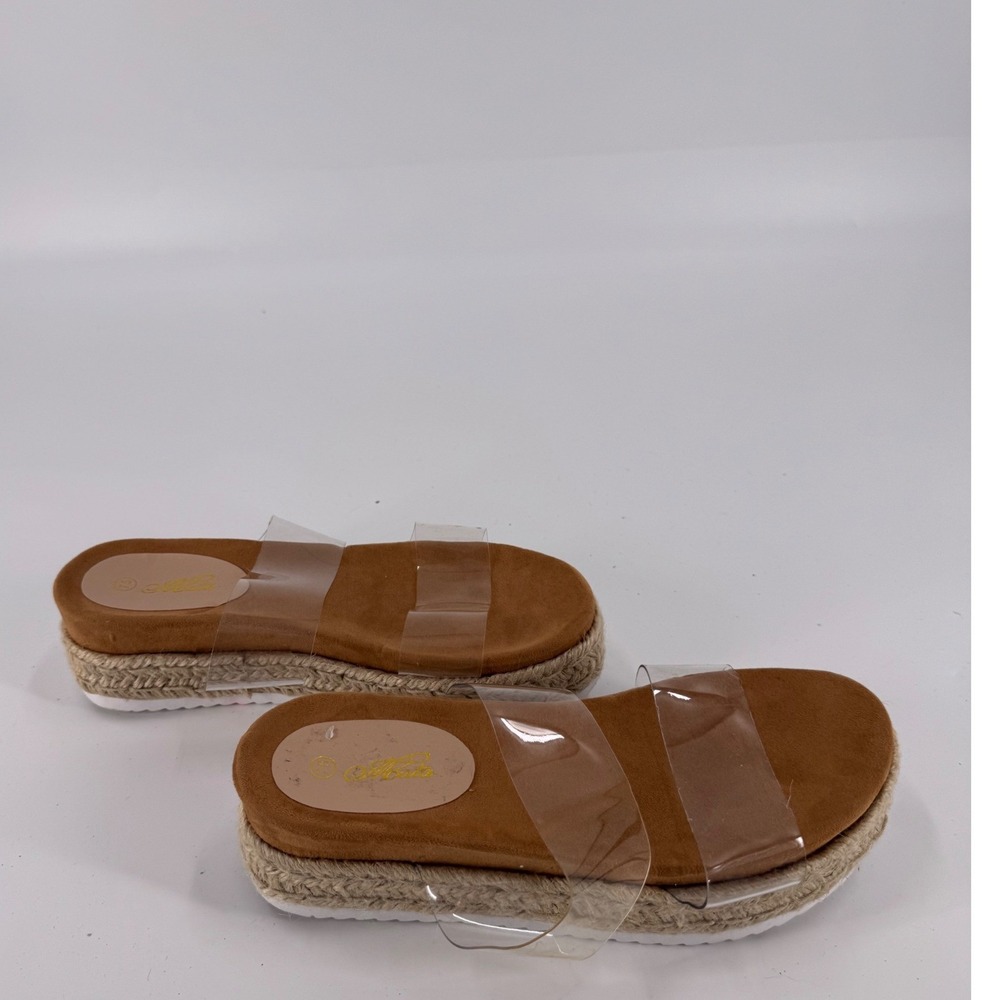 Bata Women's Tan Suede Espadrille Platform Slide Sandals Size 7.5